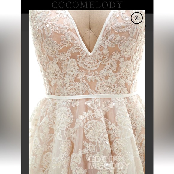 A-Line Court Train Tulle And Lace Wedding Dress, Cocomelody NWT - Picture 3 of 10